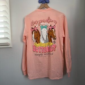Simply Southern Medium NEW Keep Your Chin Up Buttercup Long Sleeve Pink